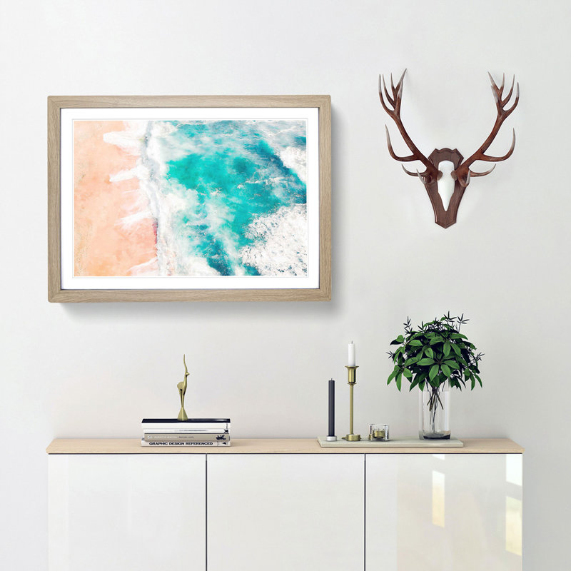 Montara Beach In California - Single Picture Frame Print on MDF, Oak Framed, 62cm H x 87cm W x 2cm D