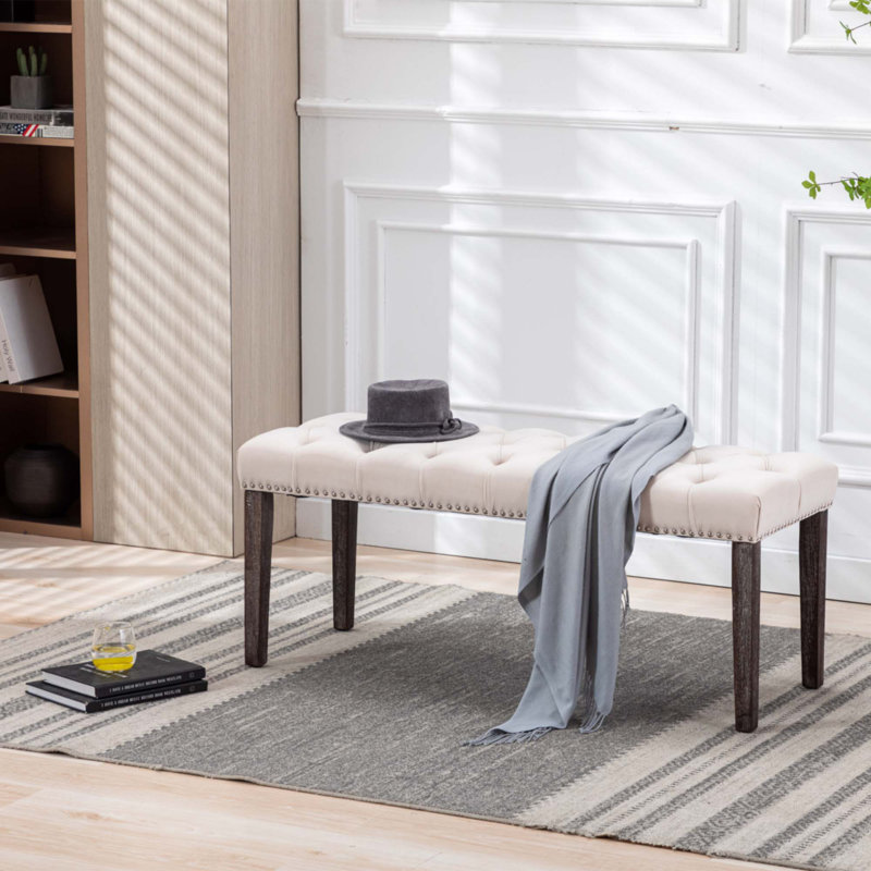 Banc rembourré et capitonné, Gris, Beige