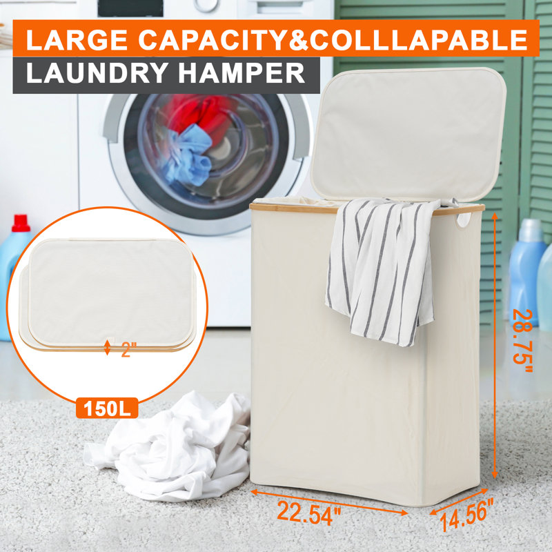 Extra Large 2 Section Dirty Clothes Laundry Basket with Lid, Dirty Clothes Hampers with Removable Bags, Beige