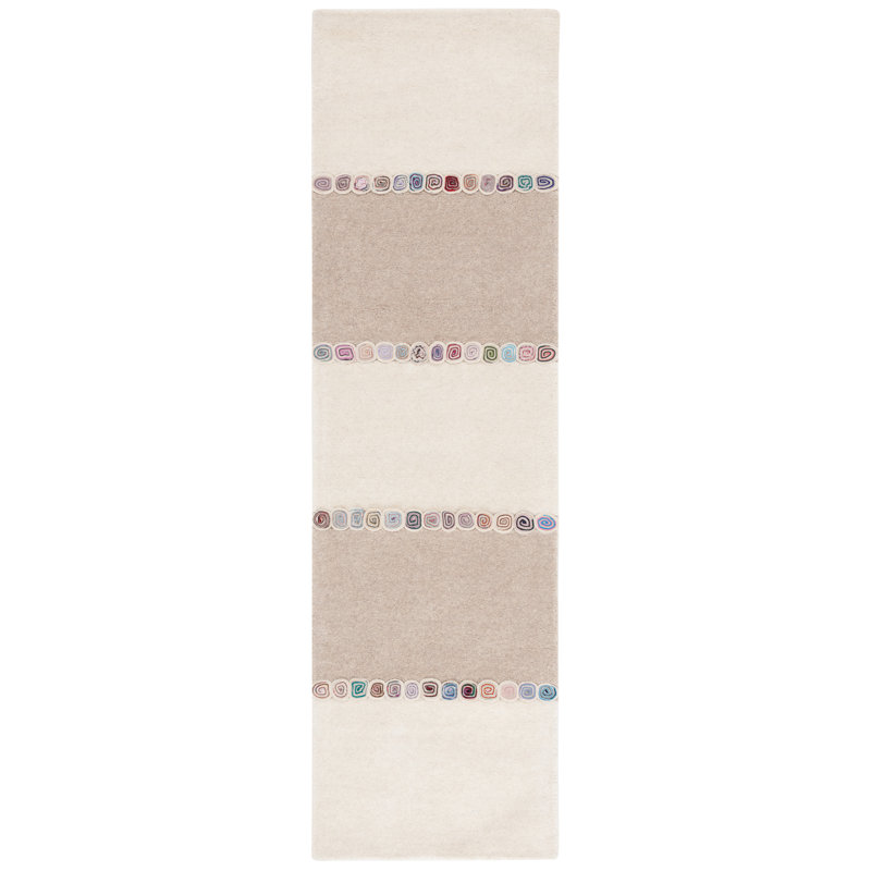 Krislee Hand Tufted Wool/Cotton Striped Rug in Beige/Ivory, Runner 2'3" x 8'