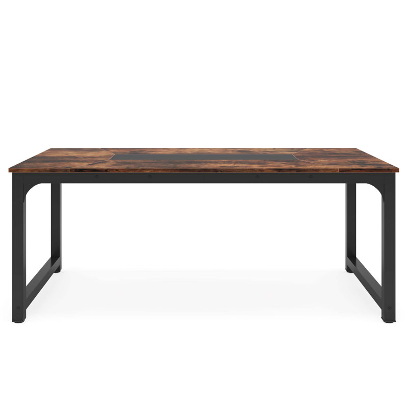 71-Inch Industrial Dining Table for 6-8 People, Rustic Rectangular with Heavy-Duty Metal Frame, Perfect for Modern and Multifunctional Use