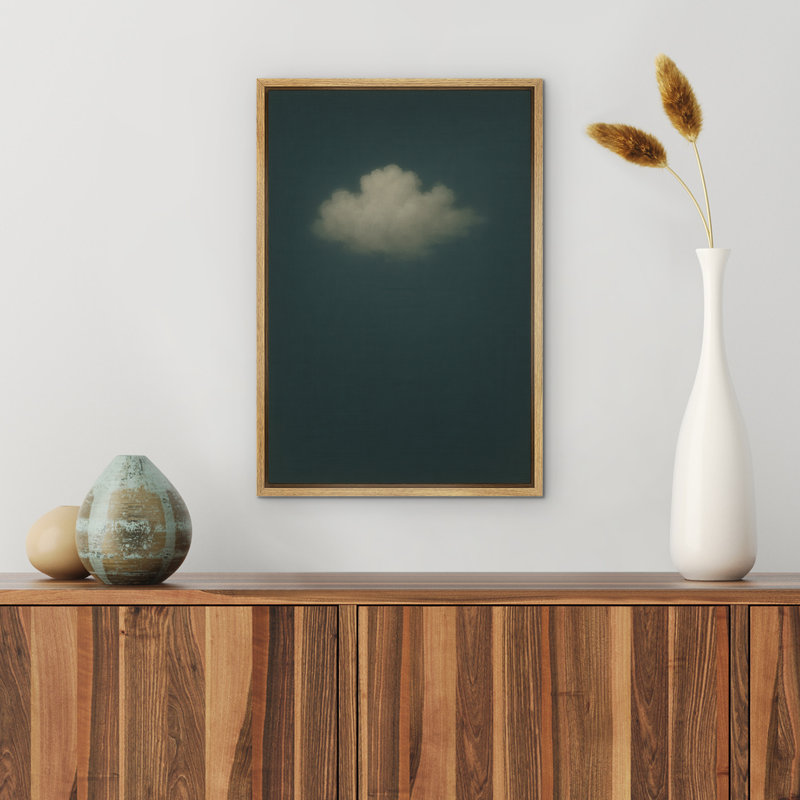 Art mural sur toile encadré à nuage unique sur ciel foncé - Atmosphère minimaliste surréelle pour le bureau ou le vestibule - Décoration moderne