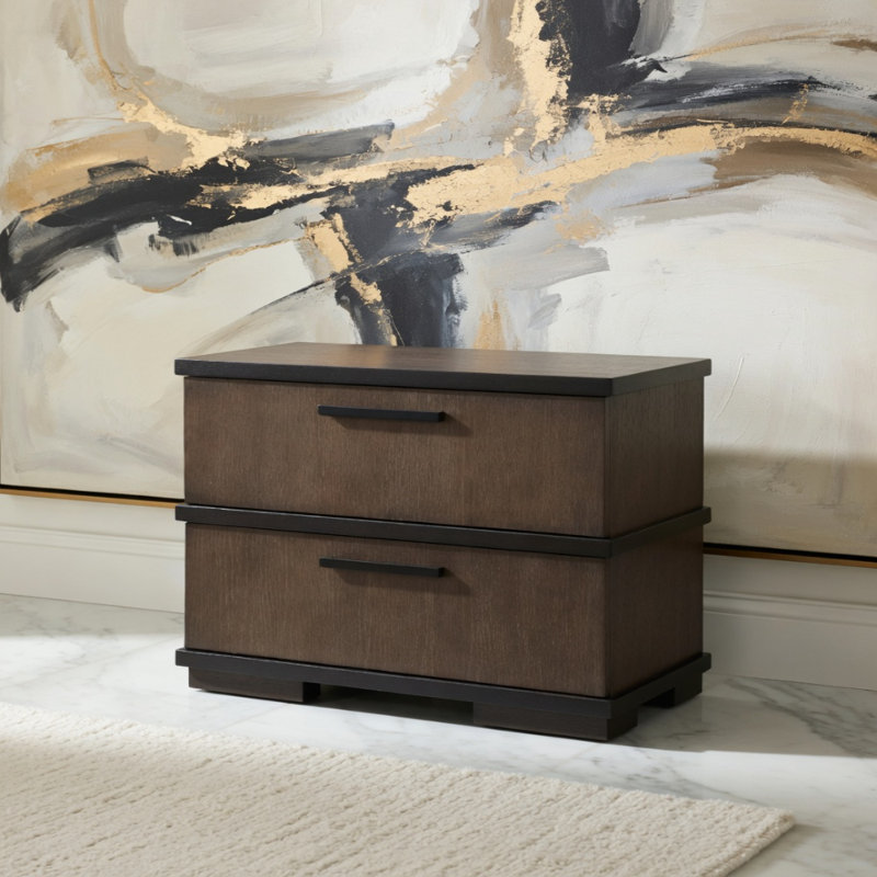 Mobilier de chambre à coucher à 2 tiroirs et 2 tiroirs à finition bicolore brun et noir