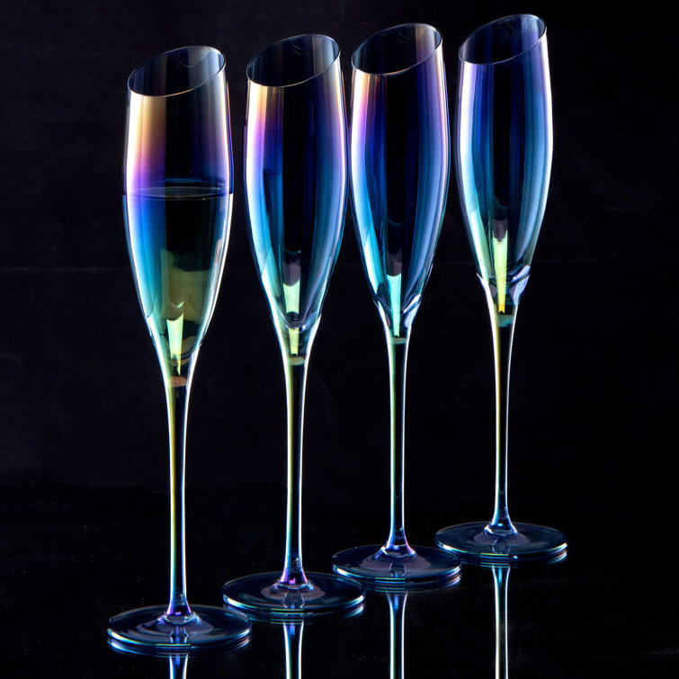 Iridescent Blue 6 oz Champagne Flute (Set of 4) Wrought Studio