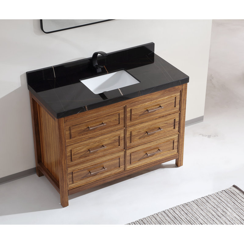 48" EBONY SINK VANITY DARK FINISH WITH WK-48 TOP 2" THICK WHITE NATURAL TOP, Walnut, Black