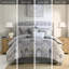 Édredon 6 pièces en coton gris - Motif hypnotisant avec des éléments bleus et jaunes, comprenant un édredon, une jupe de lit, des taies décoratives et des coussins décoratifs Fer à repasser pour éliminer les plis-121394251