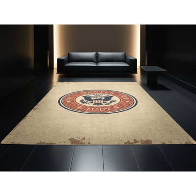 Machine Washable Pryer July 4Th Modern & Contemporary Abstract Rug in Brown – Beige Binding