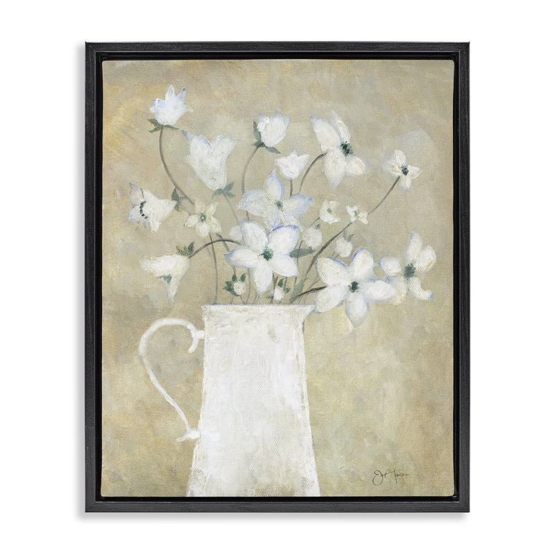 «Rustic Pottery Bouquet Floater», art mural par Janet Tava, Cadre flottant noir de jais, H 21 po x l 17 po