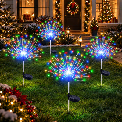 Guirlande lumineuse solaire de Noël avec flocons de neige, Père Noël et sapin étoilé, multicolore, à planter à l'extérieur, avec 10 modes d'éclairage pour jardin, cour et allée.