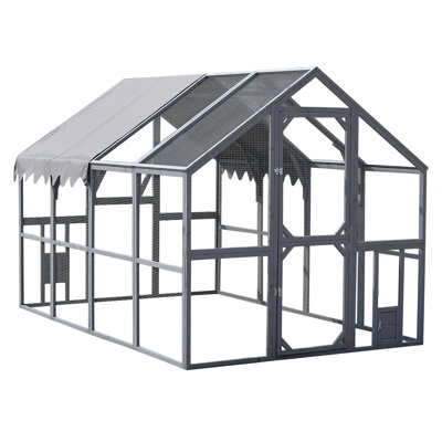 Grand enclos extérieur pour poulailler de 110 po avec couvercle amovible imperméable, cage en métal pour chatons, poulets et petits animaux, verrou sécuritaire et 2 portes