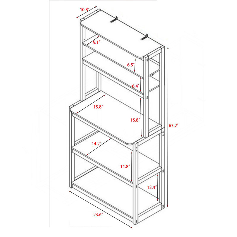 23.62" White And Rustic Brown Colour 5-Tier Bakers Rack For Kitchen With Storage, Coffee Bar, Kitchen Shelves,  Microwave Stand