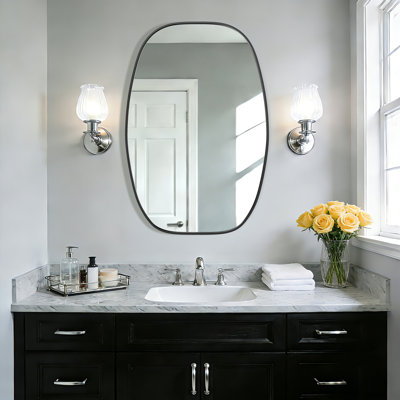 Oval Bathroom Vanity Mirror with Brushed Aluminum Alloy Frame, Decorative Wall Mirror, Horizontal or Vertical Mount for Bathroom, Bedroom, Living Room, Entryway