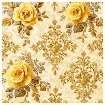 Yellow Roses Damask Bath Mat