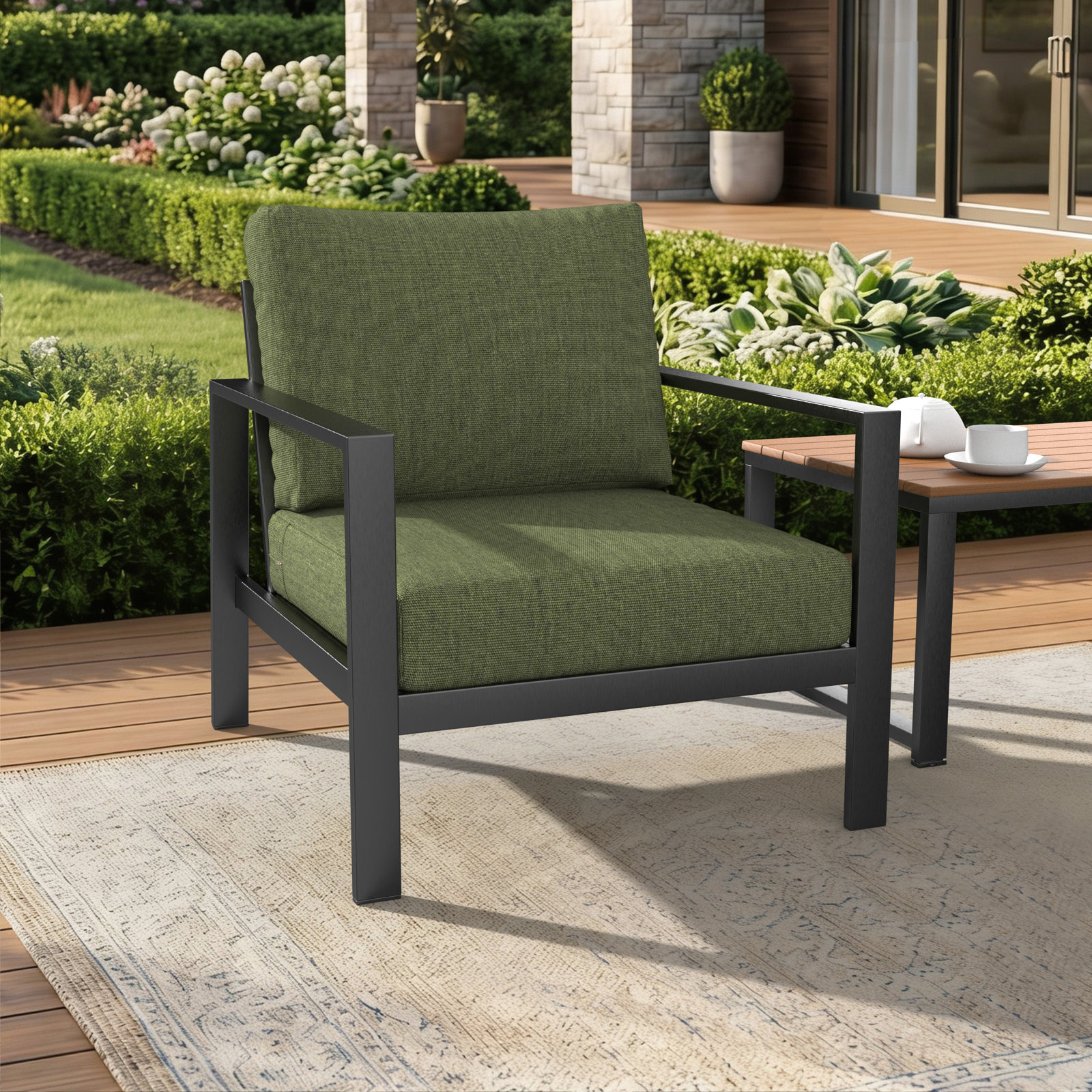 Amala Outdoor Sunbrella® Seat/Back Cushion, Sunbrella® Canvas Fern, 25" W x 25.5" D