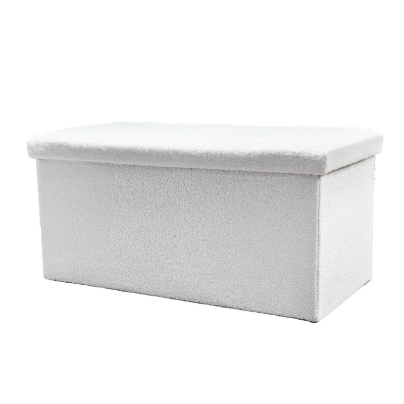 30" White Boucle Storage Ottoman