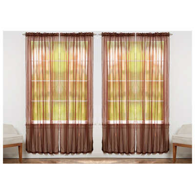  Solid Colour Sheer Rod Pocket Curtain Panels