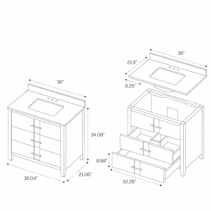 Iconic 36" Freestanding Standard Single Bathroom Vanity with Top, White, Silver