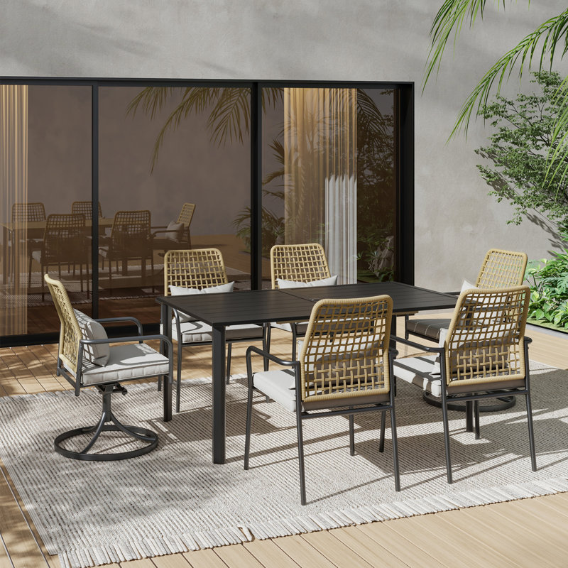 6 - Person Rectangular Outdoor Dining Set with Cushions, Black