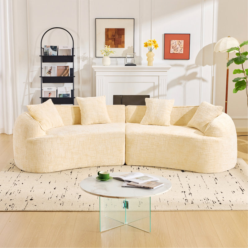 Canapé courbé avec quatre coussins, Beige