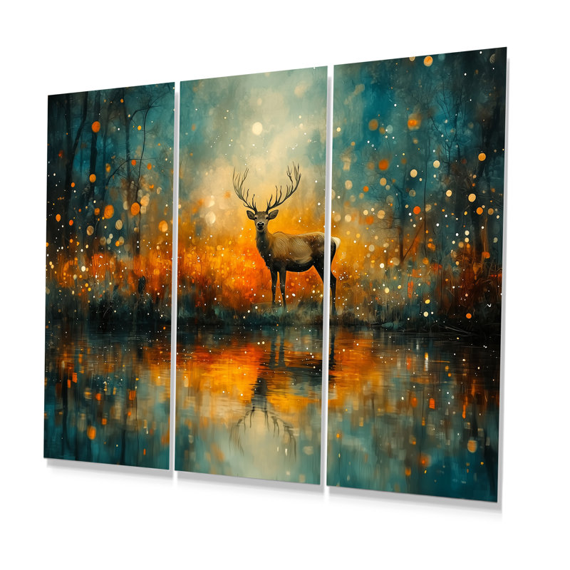 Ensemble de décorations murales orange avec renne de Noël Reflection II, Métal métal, H 28 po x l 36 po x P 1 po