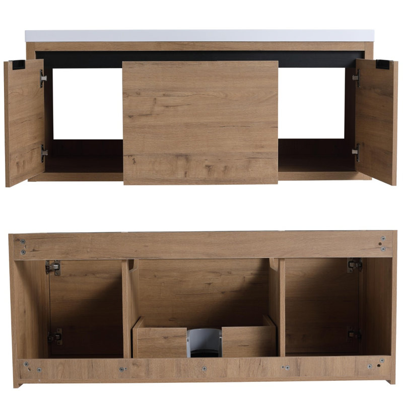 Cyryl 47.23'' Single Bathroom Vanity with Resin Top, Imitative Oak