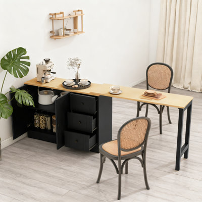 Wooden Sideboard with Extendable Table, Multifunctional Storage Cabinet with 2 Doors and 3 Drawers, for Living Room, Study, Foyer and Kitchen