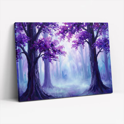 Purple Forest Trees Canvas Wrapped Wall Art Oil Painting Print Set Of 1