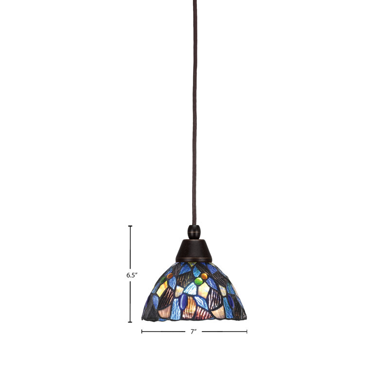 Mini-luminaire suspendu avec cordon en verre bleu 7 po, Bronze frotté à l'huile