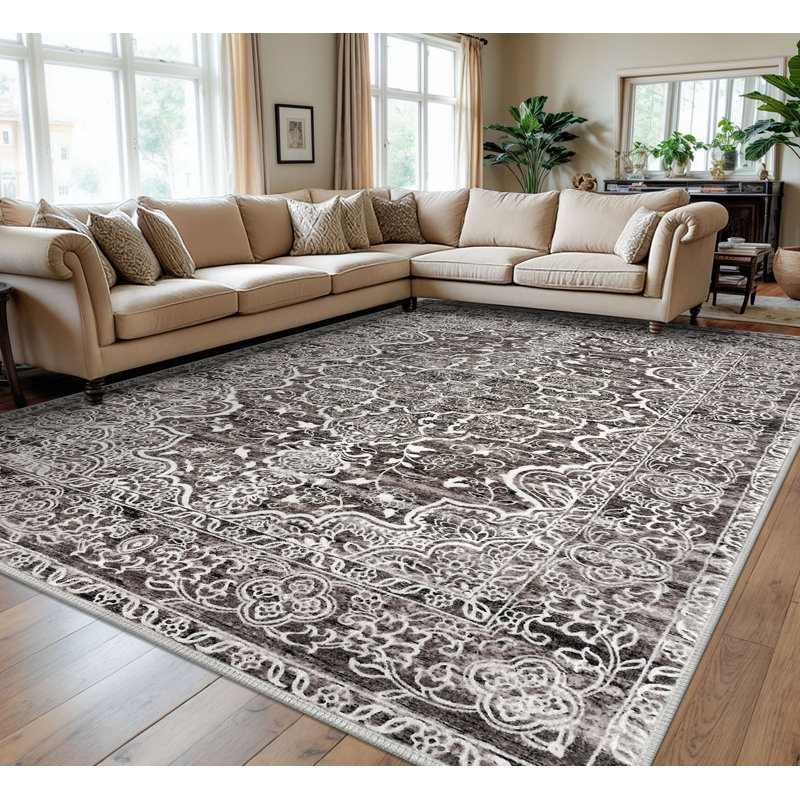 Tapis lavables à la machine avec envers en caoutchouc pour le salon, Rectangle 9 pi x 12 pi