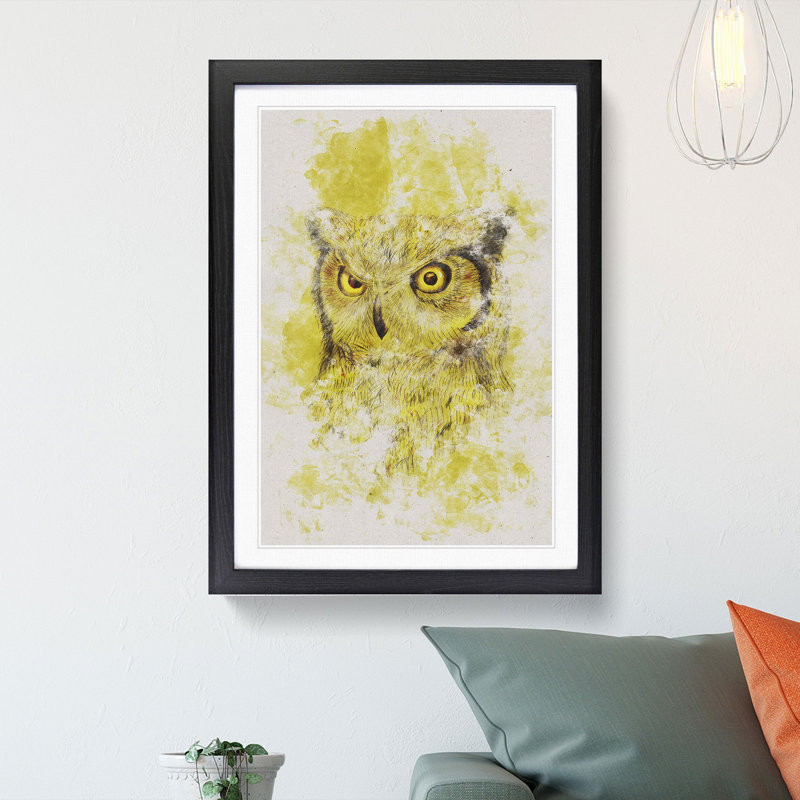Sketch of an Owl - Picture Frame Graphic Art Print, 87cm H x 62cm W x 2cm D, Black Framed