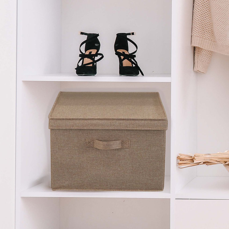 Latte Linen Textile Storage Box Set Artisan Poly Blend with Cardboard Core 2-Pack, 10" H x 16" W x 19" D, Latte