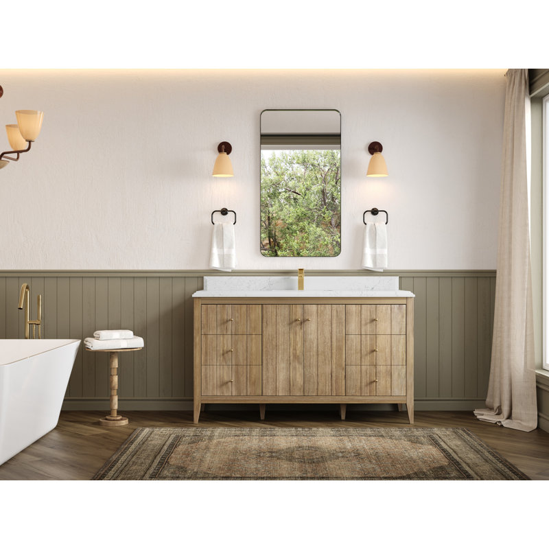Teck d'Atlanta 60 po X P 22 po D Meuble-lavabo simple en gris clair délavé avec quartz Cove Edge, Empira