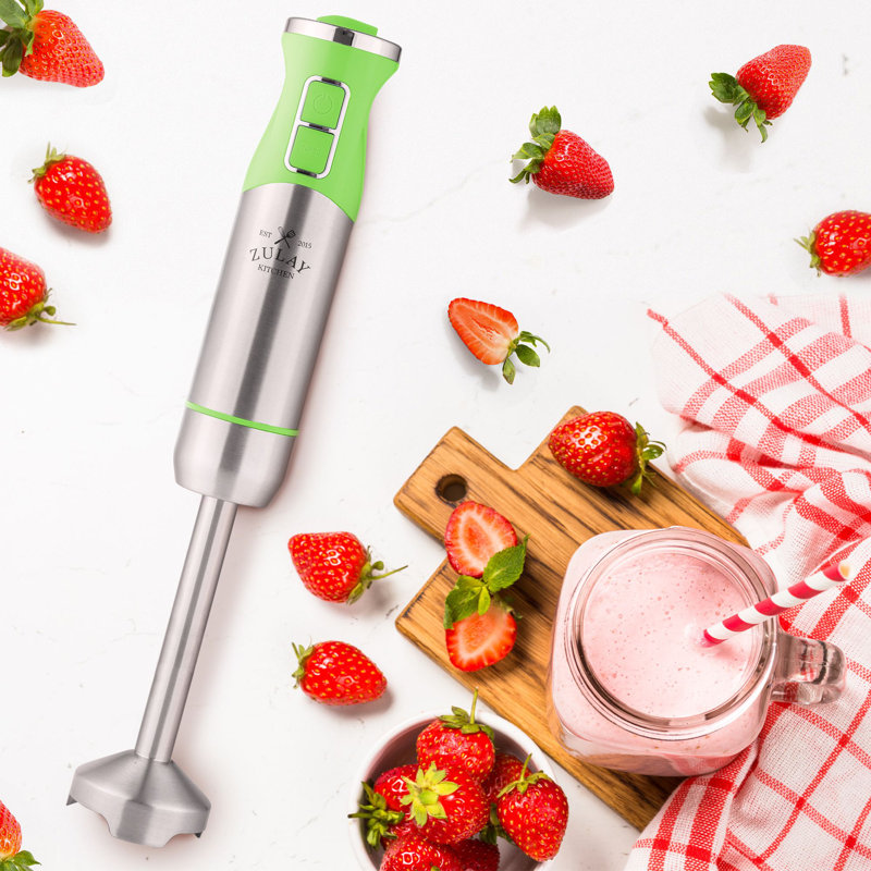 Zulay Kitchen Immersion Blender 500W Stainless Steel Whisk and Frother Attachments 8 Speed, Green