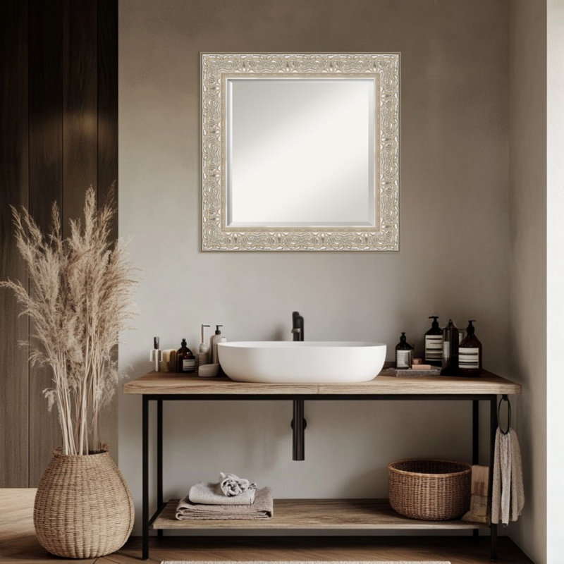 Miroir mural pour salle de bain Luxe, 26,75 po x 22,75 po, Crème argent