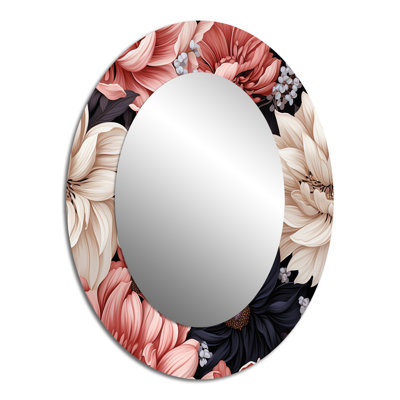 Motif de fleurs rose clair et rose - Miroir décoratif floral ovale sur métal