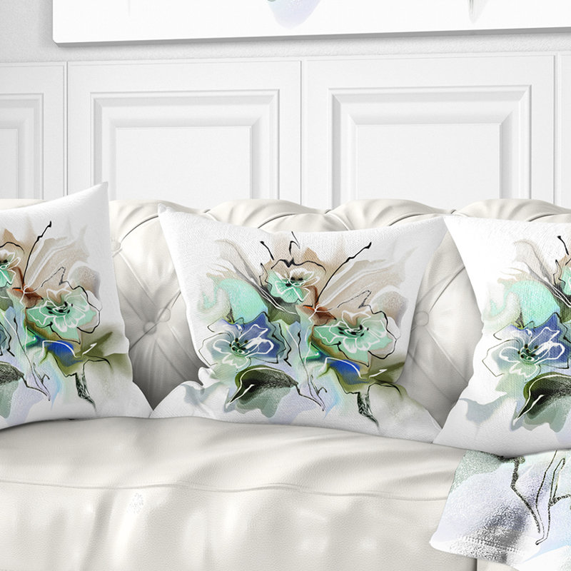 Aquarelle florale texturée - coussin imprimé floral, 18 po x 18 po, Coussin décoratif