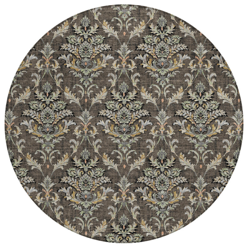 Machine Washable Indoor/Outdoor Chantille ACN2325 Damask Rug, Round 8'