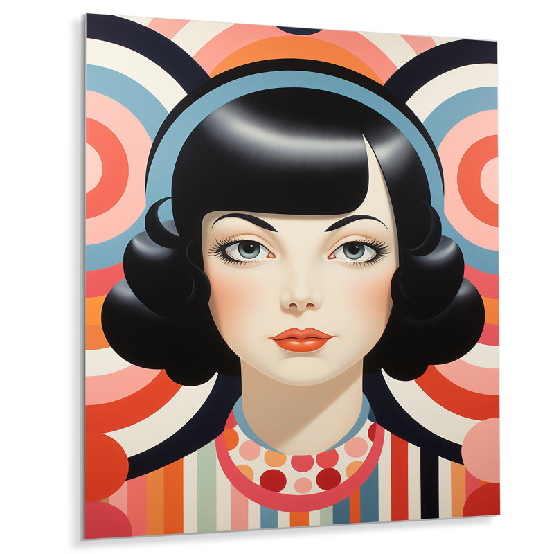 Midcenty Woman Div Portrait - Pop Art, art mural en métal, H 20 po x l 12 po x P 1 po