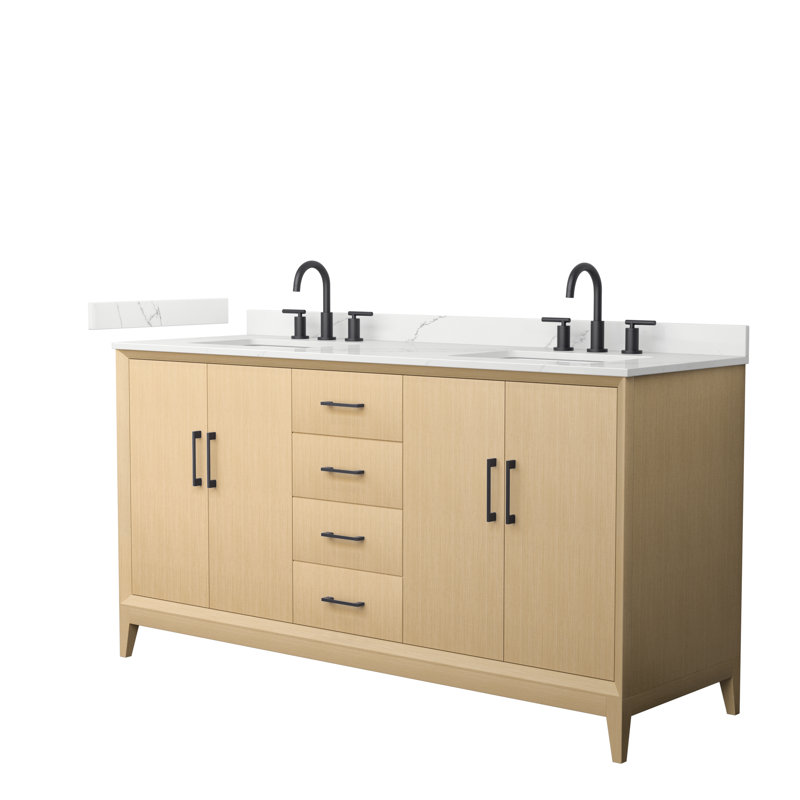Janna 66" Freestanding Double Bathroom Vanity with Quartz Top, 8" Centers, Matte Black, Giotto Quartz