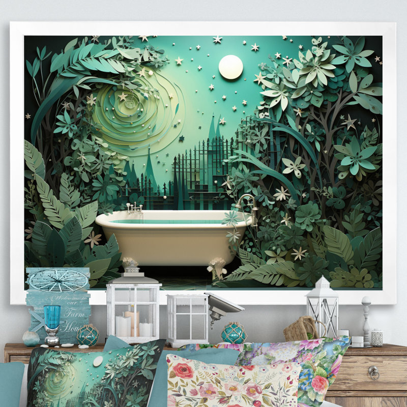 " Bath Fresh Oasis II ", 24" H x 32" W x 1" D, White Picture Framed