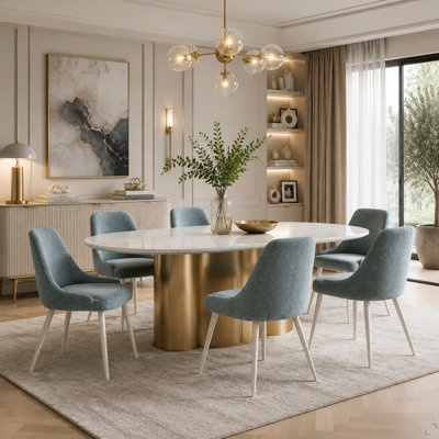 2-Piece Side Chair Set – Light Blue Boucle Upholstery, Metal Legs, Modern Scandinavian Dining Chair