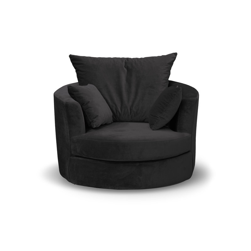 Curwood Upholstered Swivel Barrel Chair, Black