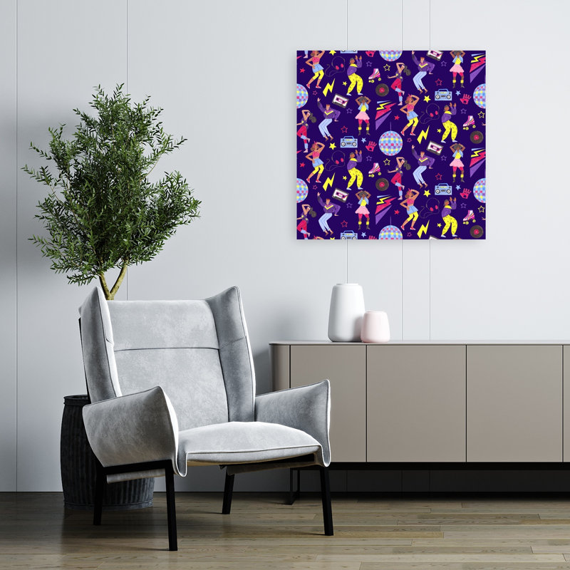 Affiche murale représentant un paysage rétro coloré et énergique de danse disco, H 32 po x l 32 po