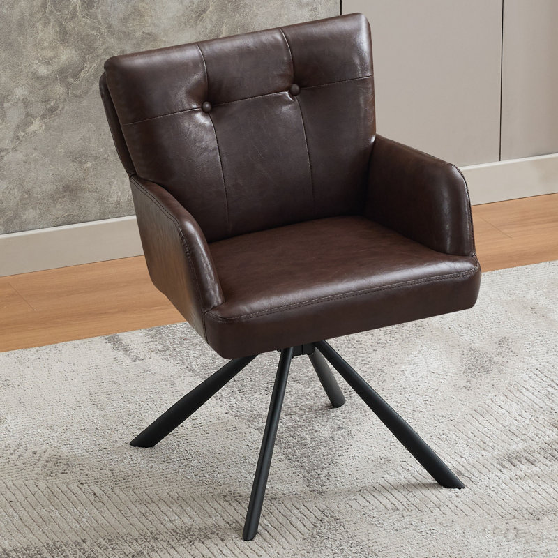 Modern Faux Leather Upholstered Swivel Armchairs with Tufted Back, Metal Legs, Dark Brown PU