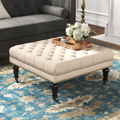 Landis 35" Nailhead Trim Tufted Upholstered Ottoman