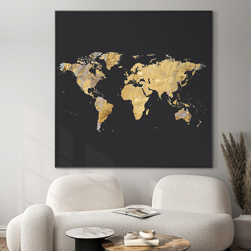 Reproduction d'art mural encadré moderne avec feuille d'or moderne très grande impression encadrée (assemblage requis)