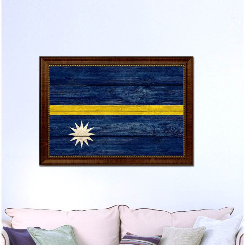 Drapeau campagnarde nauru-impression encadrée sur toile encadrée, H 27 po x l 39 po x P 1 po, Encadrement brun