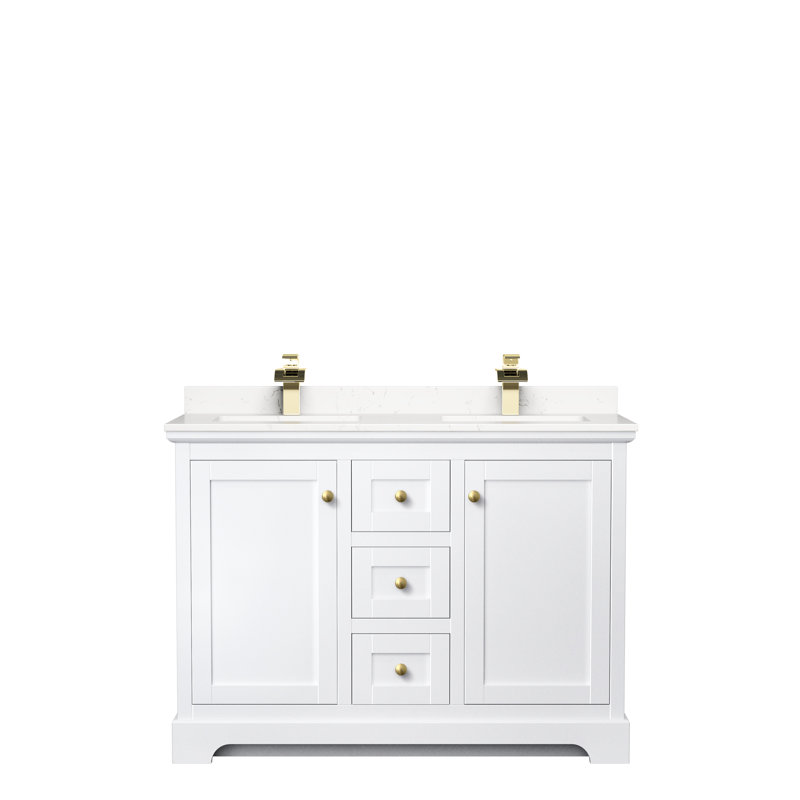 Ensemble de meuble-lavabo double 48 po Avery, Bleu foncé, Marbre de culture de Carrare veiné clair, Noir mat