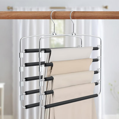 Cintres à 5 couches pour économiser de l'espace avec bras pivotants à 300 °, crochet pivotant à 360 °, organisateur de garde-robe antidérapant en acier inoxydable