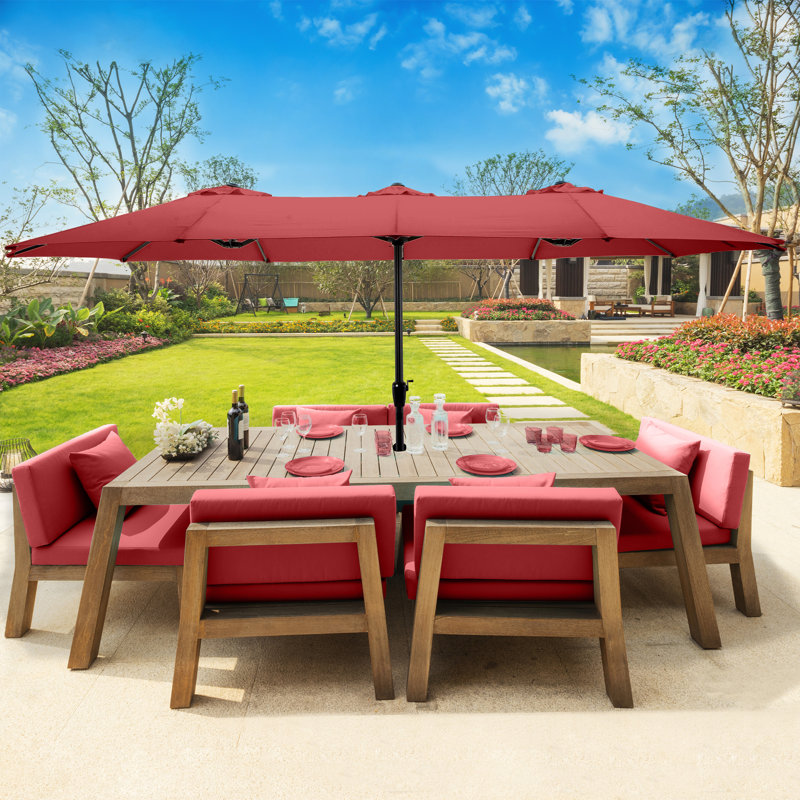 Très grand parasol d'extérieur - double abat-jour de patio de 15 pi avec manivelle pour meubles d'extérieur, terrasse, cour ou piscine Pure Garden (rouge)
